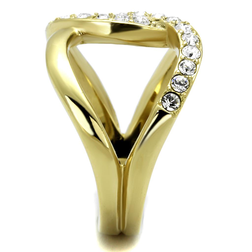 Two-Tone IP Gold (Ion Plating) Stainless Steel Ring with Top Grade Crystal in Clear