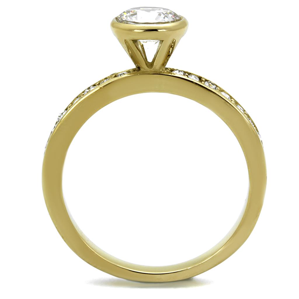 IP Gold(Ion Plating) Stainless Steel Ring with AAA Grade CZ in Clear