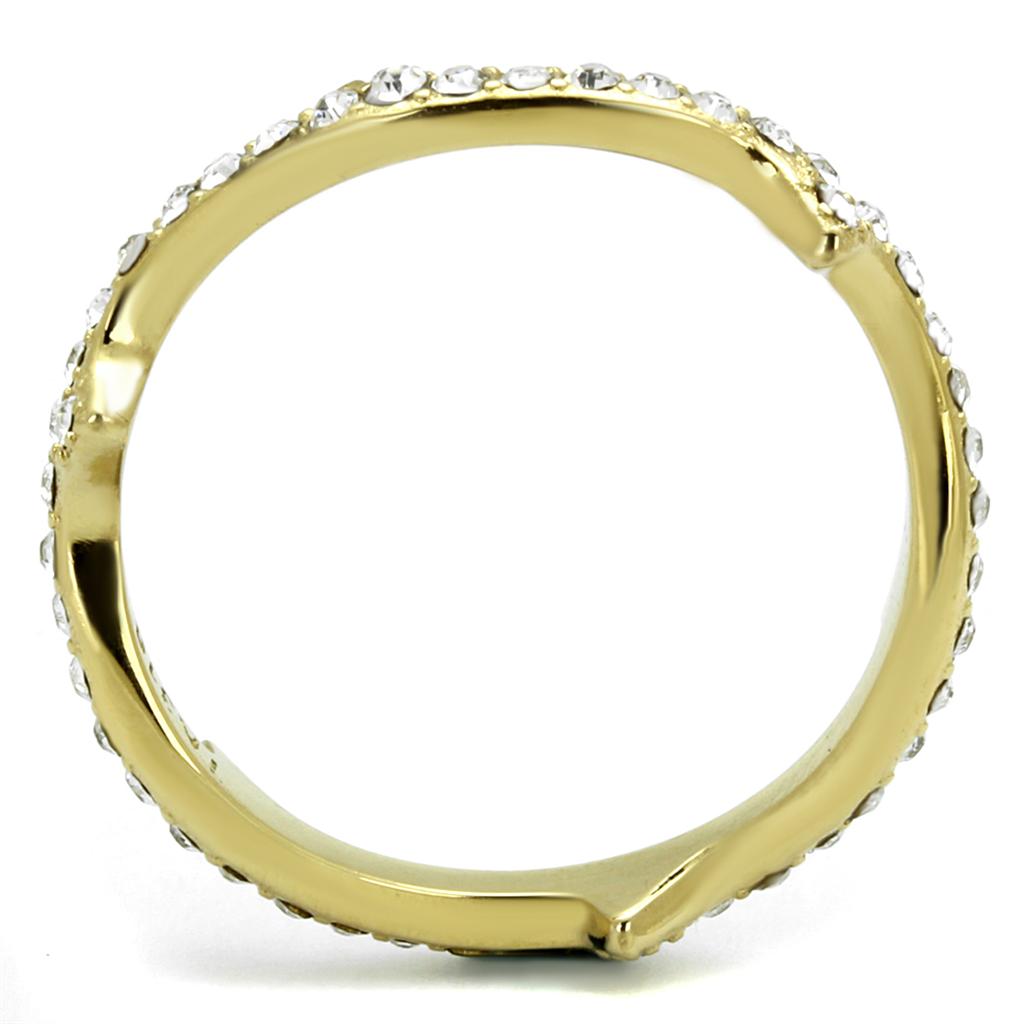 IP Gold(Ion Plating) Stainless Steel Ring with Top Grade Crystal in Clear