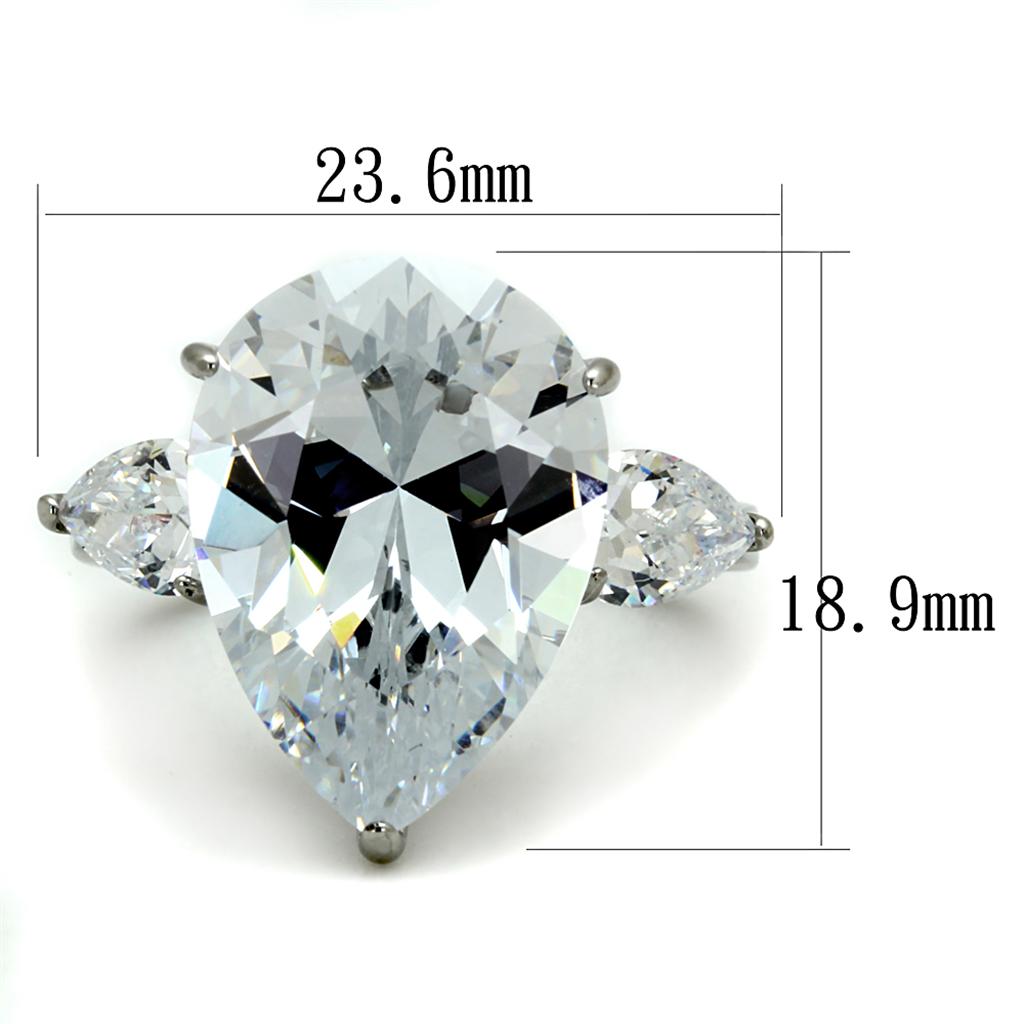 High polished (no plating) Stainless Steel Ring with AAA Grade CZ in Clear