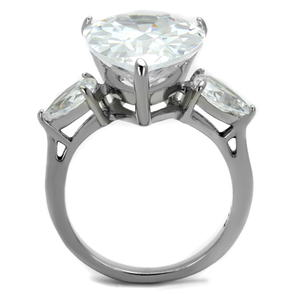 High polished (no plating) Stainless Steel Ring with AAA Grade CZ in Clear
