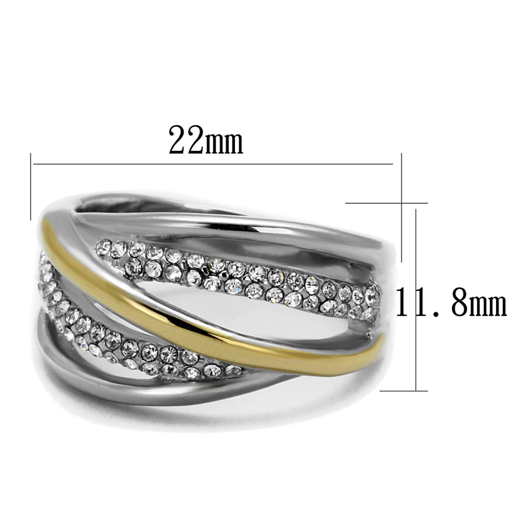 Two-Tone IP Gold (Ion Plating) Stainless Steel Ring with Top Grade Crystal in Clear