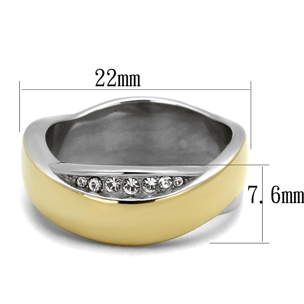 Two-Tone IP Gold (Ion Plating) Stainless Steel Ring with Top Grade Crystal in Clear