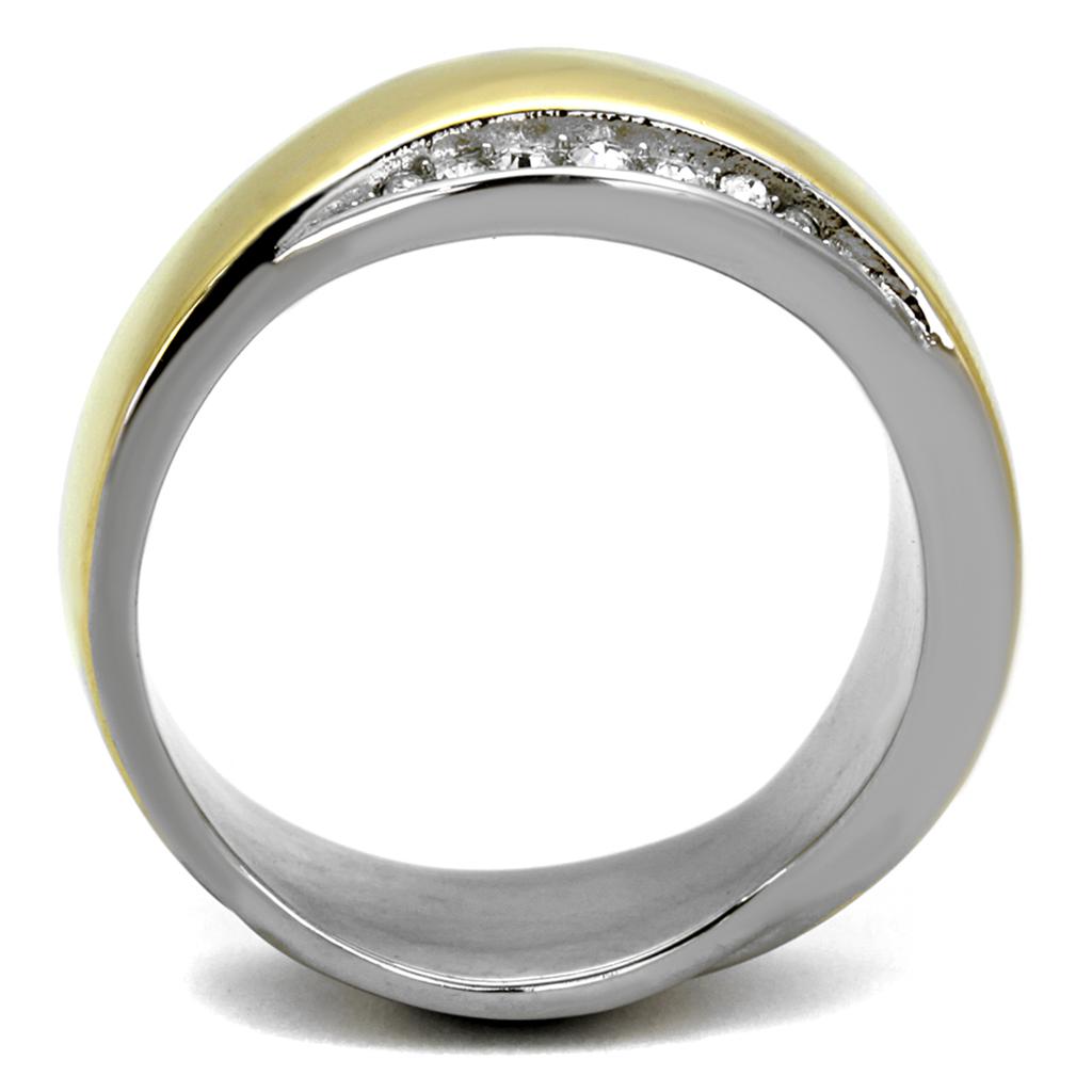 Two-Tone IP Gold (Ion Plating) Stainless Steel Ring with Top Grade Crystal in Clear