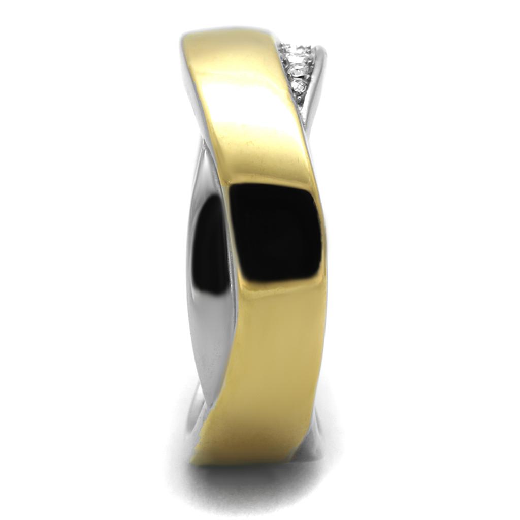 Two-Tone IP Gold (Ion Plating) Stainless Steel Ring with Top Grade Crystal in Clear