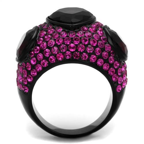 IP Black(Ion Plating) Stainless Steel Ring with Synthetic Synthetic Glass in Amethyst