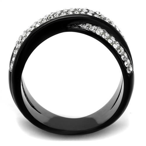Two-Tone IP Black (Ion Plating) Stainless Steel Ring with Top Grade Crystal in Clear