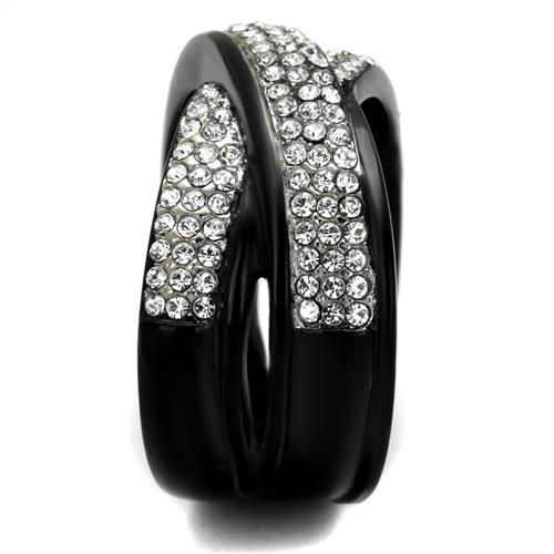 Two-Tone IP Black (Ion Plating) Stainless Steel Ring with Top Grade Crystal in Clear