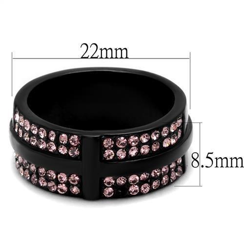 IP Black(Ion Plating) Stainless Steel Ring with Top Grade Crystal in Light Amethyst