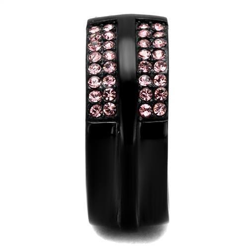 IP Black(Ion Plating) Stainless Steel Ring with Top Grade Crystal in Light Amethyst