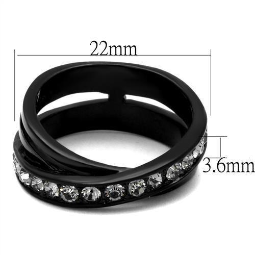 IP Black(Ion Plating) Stainless Steel Ring with Top Grade Crystal in Black Diamond