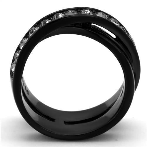 IP Black(Ion Plating) Stainless Steel Ring with Top Grade Crystal in Black Diamond