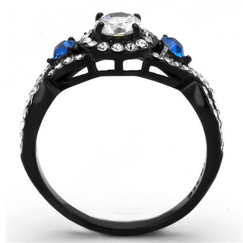 Two-Tone IP Black (Ion Plating) Stainless Steel Ring with AAA Grade CZ in Clear