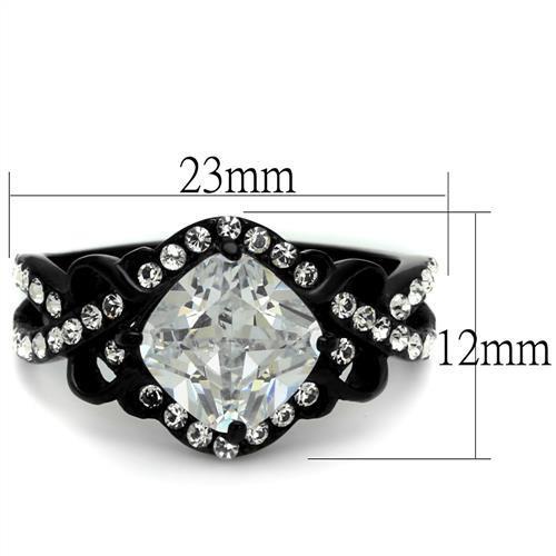 IP Black(Ion Plating) Stainless Steel Ring with AAA Grade CZ in Clear