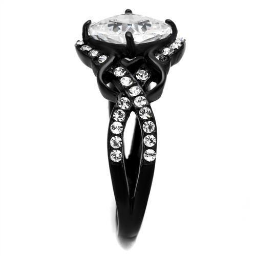 IP Black(Ion Plating) Stainless Steel Ring with AAA Grade CZ in Clear