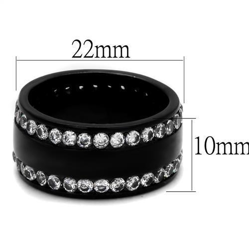IP Black(Ion Plating) Stainless Steel Ring with AAA Grade CZ in Clear