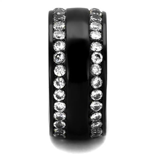 IP Black(Ion Plating) Stainless Steel Ring with AAA Grade CZ in Clear