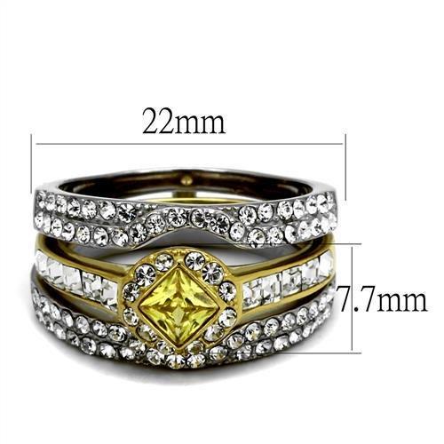 Two-Tone IP Gold (Ion Plating) Stainless Steel Ring with AAA Grade CZ in Topaz