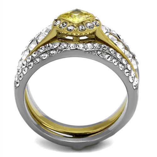 Two-Tone IP Gold (Ion Plating) Stainless Steel Ring with AAA Grade CZ in Topaz