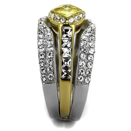 Two-Tone IP Gold (Ion Plating) Stainless Steel Ring with AAA Grade CZ in Topaz