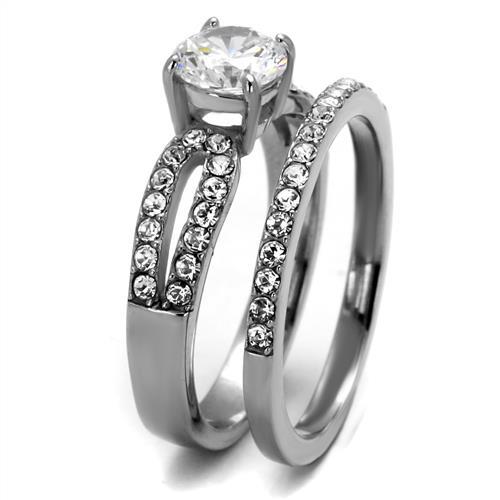 High polished (no plating) Stainless Steel Ring with AAA Grade CZ in Clear