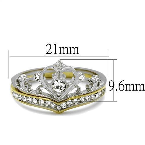 Two-Tone IP Gold (Ion Plating) Stainless Steel Ring with Top Grade Crystal in Clear