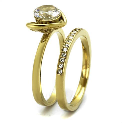 IP Gold(Ion Plating) Stainless Steel Ring with AAA Grade CZ in Clear