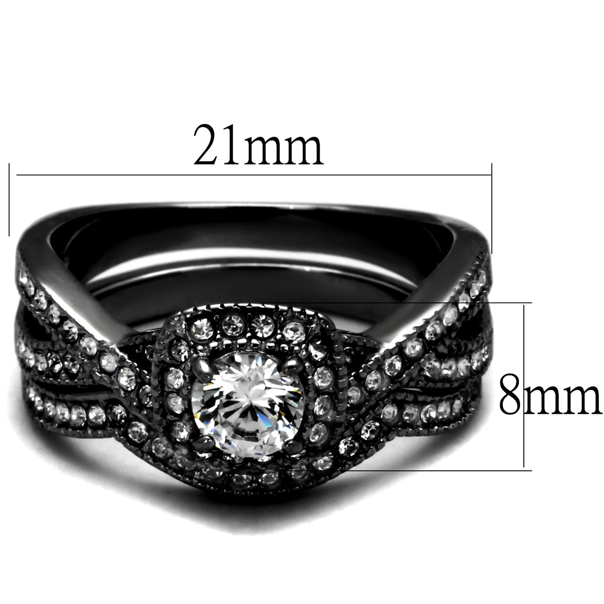 Stainless Steel Ring with AAA Grade CZ in Clear Ion Plating-Black