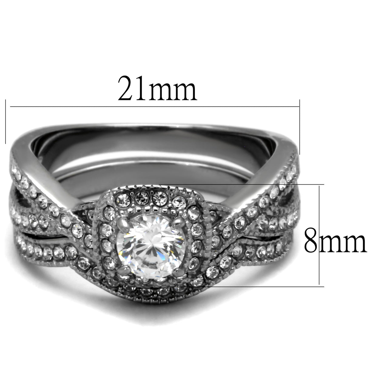 High polished (no plating) Stainless Steel Ring with AAA Grade CZ in Clear