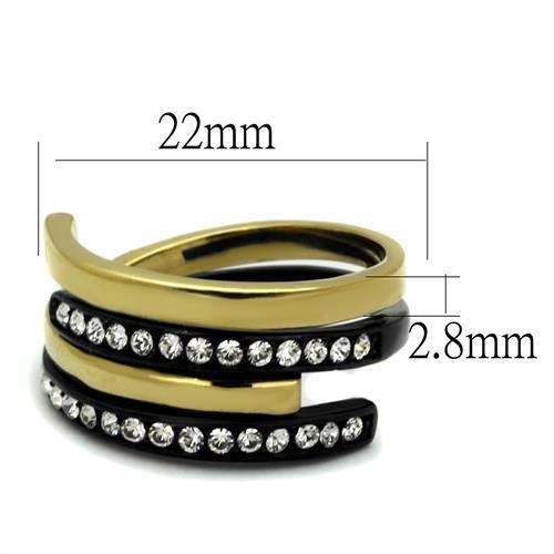 IP Gold+ IP Black (Ion Plating) Stainless Steel Ring with Top Grade Crystal in Clear