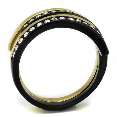 IP Gold+ IP Black (Ion Plating) Stainless Steel Ring with Top Grade Crystal in Clear