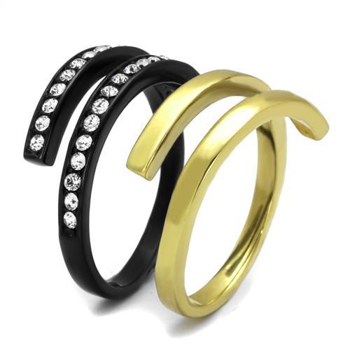 IP Gold+ IP Black (Ion Plating) Stainless Steel Ring with Top Grade Crystal in Clear