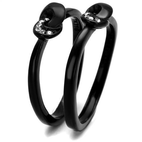 IP Black(Ion Plating) Stainless Steel Ring with Top Grade Crystal in Clear