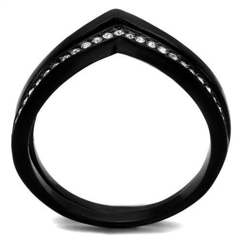 IP Black(Ion Plating) Stainless Steel Ring with Top Grade Crystal in Clear
