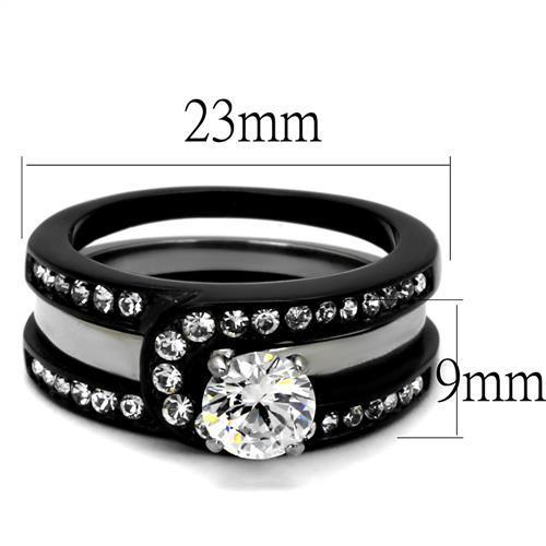 Two-Tone IP Black (Ion Plating) Stainless Steel Ring with AAA Grade CZ in Clear