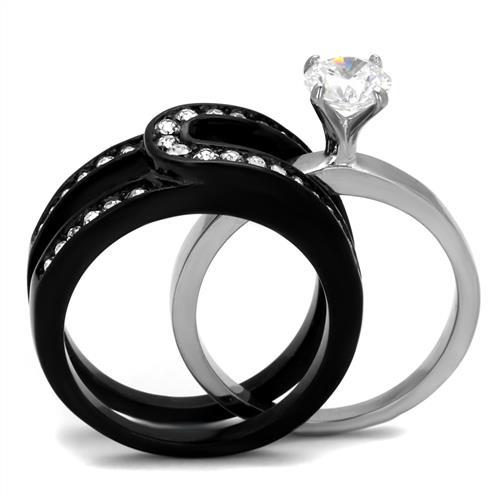 Two-Tone IP Black (Ion Plating) Stainless Steel Ring with AAA Grade CZ in Clear