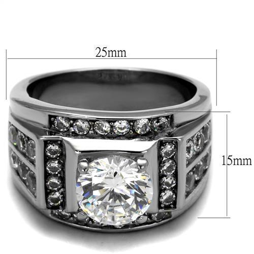 High polished (no plating) Stainless Steel Ring with AAA Grade CZ in Clear