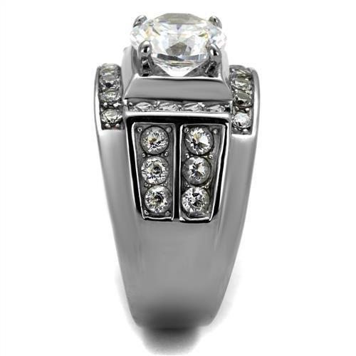 High polished (no plating) Stainless Steel Ring with AAA Grade CZ in Clear