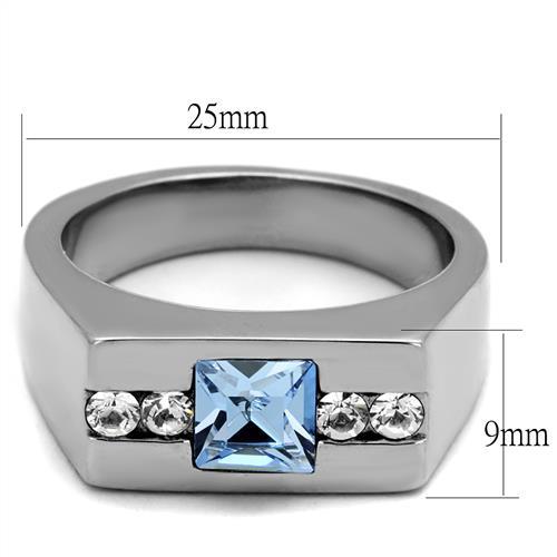 High polished (no plating) Stainless Steel Ring with Top Grade Crystal in Aquamarine