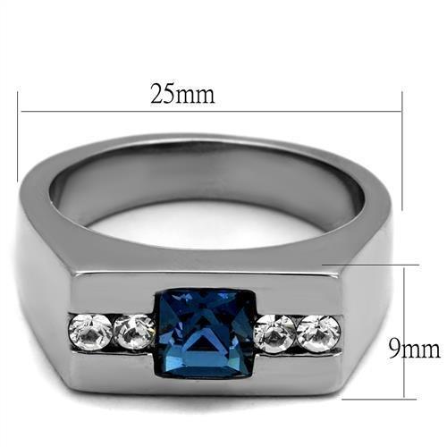 High polished (no plating) Stainless Steel Ring with Top Grade Crystal in Aquamarine