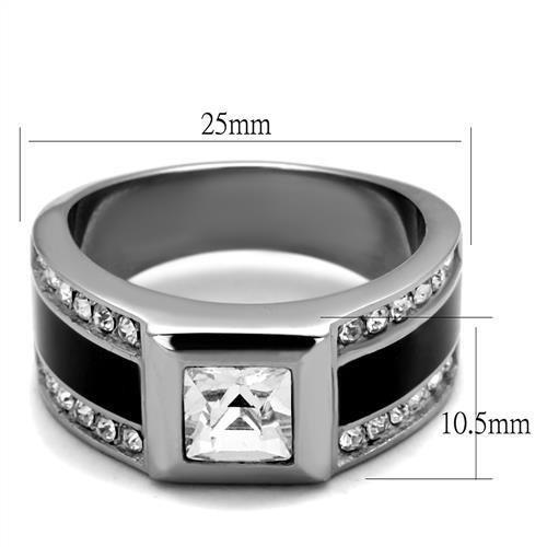 High polished (no plating) Stainless Steel Ring with Top Grade Crystal in Clear