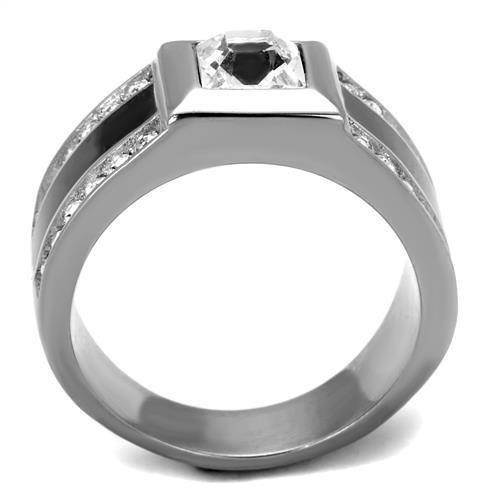 High polished (no plating) Stainless Steel Ring with Top Grade Crystal in Clear
