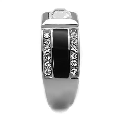 High polished (no plating) Stainless Steel Ring with Top Grade Crystal in Clear