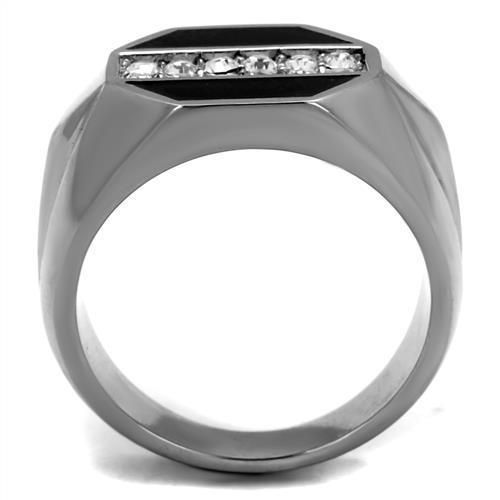 High polished (no plating) Stainless Steel Ring with Top Grade Crystal in Clear