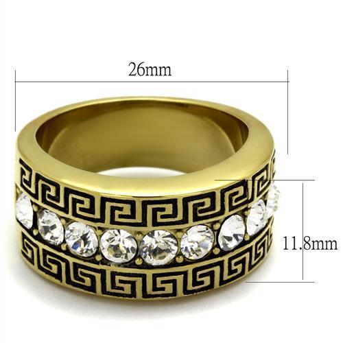 IP Gold(Ion Plating) Stainless Steel Ring with Top Grade Crystal in Clear