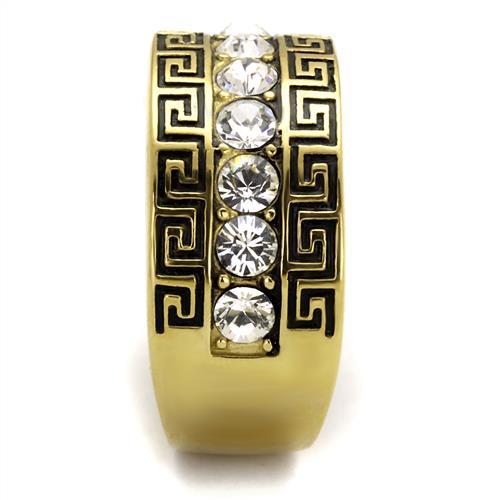 IP Gold(Ion Plating) Stainless Steel Ring with Top Grade Crystal in Clear