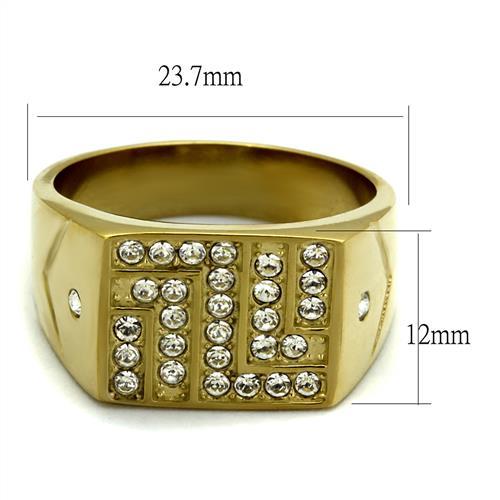 IP Gold(Ion Plating) Stainless Steel Ring with Top Grade Crystal in Clear