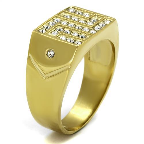 IP Gold(Ion Plating) Stainless Steel Ring with Top Grade Crystal in Clear