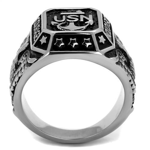High-Polished Stainless Steel Navy Ring with Black Epoxy