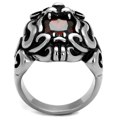 High polished (no plating) Stainless Steel Ring with AAA Grade CZ in Garnet